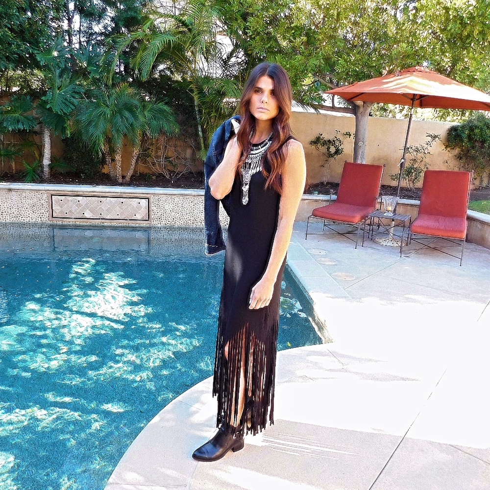 Black Fringe Maxi Dress